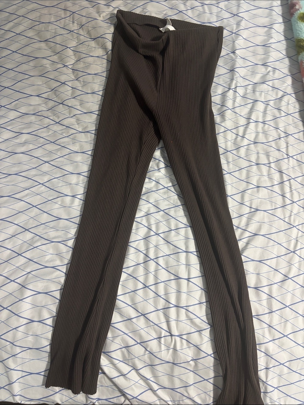 H&M Ribbed High-Waist Straight Leg Pants - Brown